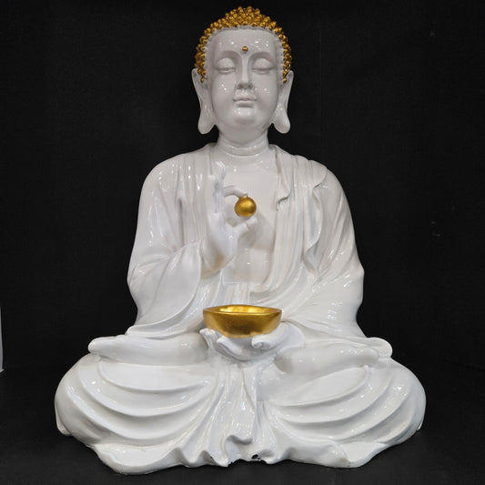 Lord Buddha White & gold big size Idol for Living & Drawing Room