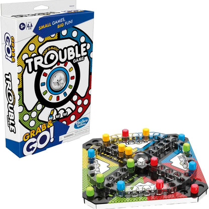 Trouble Grab and Go Game for Kids Ages 5 and Up, Portable for 2-4 Players, Travel for Kids, Pop-O-Matic Trouble