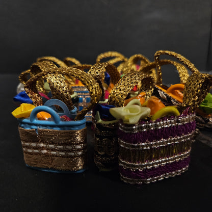 Haldi Kumkum Packets Return Gift in Golden Basket. All in one Gift for Women, Weddings, Pooja Functions