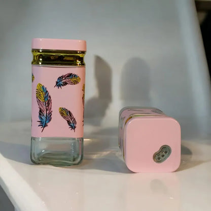 Glass Salt and Pepper Shaker 2 piece Set, with multicolour features designed and Pink coloured spice set