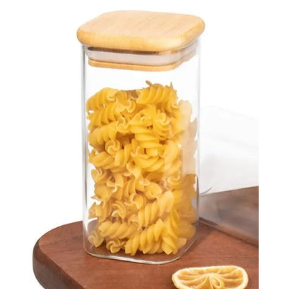 1580 Ml Square Wooden Lid,Glass Jar Food Storage Containers Set,Airtight Food Jars With Kids Kitchen Canisters For Sugar,Candy,Cookie,Rice & Spice Jars