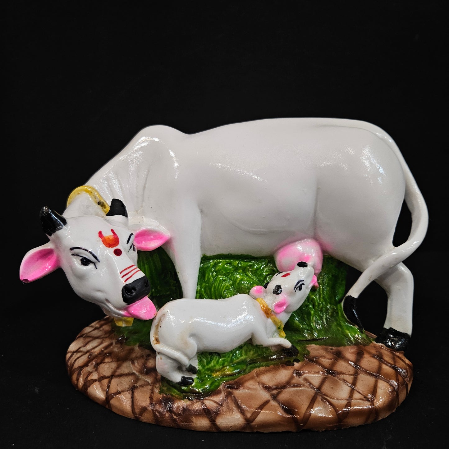 Cow With Calf Statue in Marble Dust, 9CM Holy Cow Idol, Showpiece for Home Decor, Handmade Divine Cow, Mother Cow with Baby Calf, kamdhenu