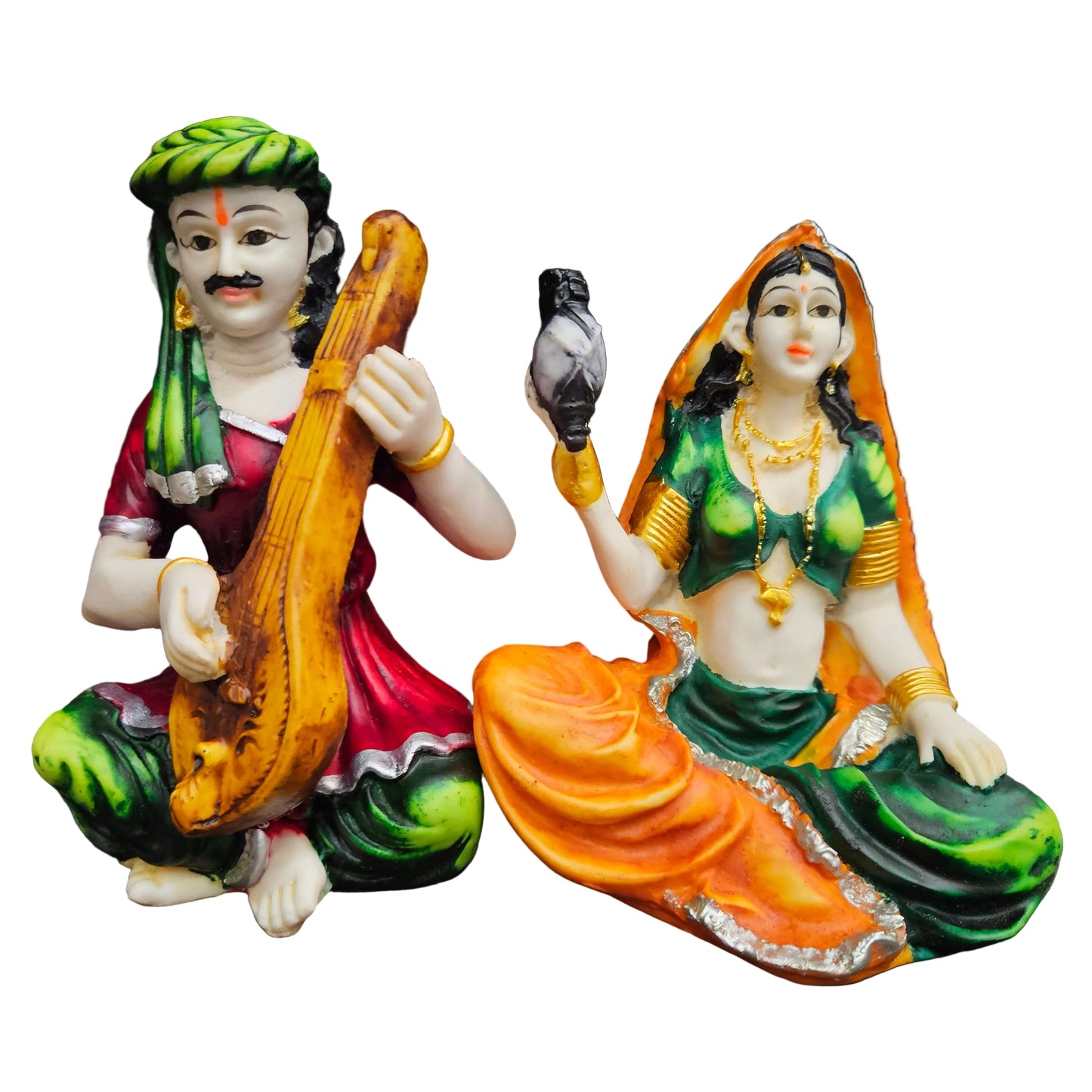 Rajasthani Showpiece figures 8pcs set Couple Man & Lady Playing Musical Instrument Home Decor Resin Traditional Village Decorative Showpiece Statue Living Room