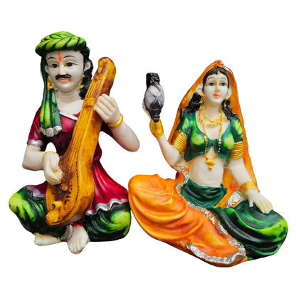 Rajasthani Showpiece figures 8pcs set Couple Man & Lady Playing Musical Instrument Home Decor Resin Traditional Village Decorative Showpiece Statue Living Room