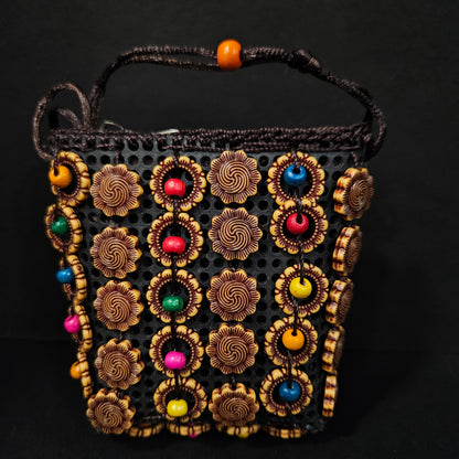 Coconut Shells Beads Sling bag for Women | Elegent 1 Zip Sling bag | Handmade Crossbody Bags Long Strap Purse