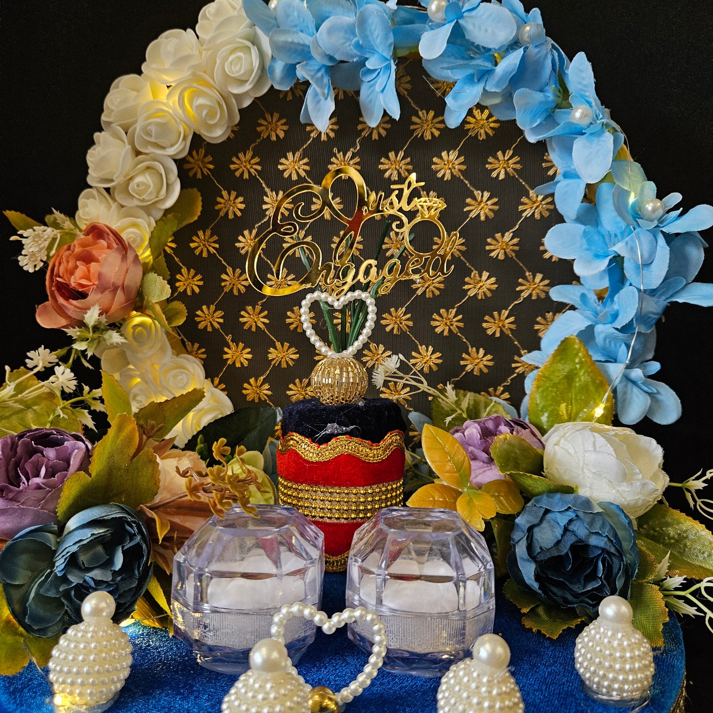 Rose Floweral Decorated Engagement Ring Platter Decorative Ring Plate and Tray for Ceremony