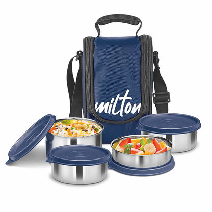 Milton Tasty Lunch 4 Steel Tiffin Leak-proof, food grade steel & light weight