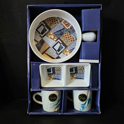 Kanch Chai & Snacks 2 Ceramic cups,1 chutney bowl & 1 platter