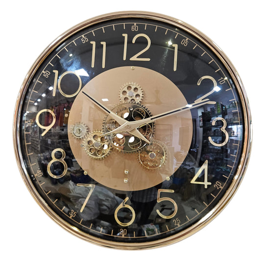 Decorative Gear Wall Clock, Black Face with Gold Mechanical Design