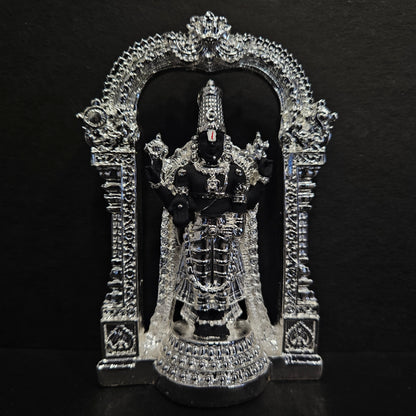 India Lord Tirupati Balaji Silver Plated Black Idol with Golden Jewelry Work Balaji Idol for Car Dashboard Venkateswara Swamy Murti for Home Srinivasa Statue for Mandir