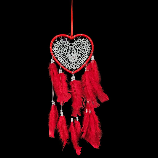 Red Heart Shaped Dream Catcher Hangings for Positivity Feather Dream Catcher Ornament Indian Style Cute Ornaments Home Decoration Gift