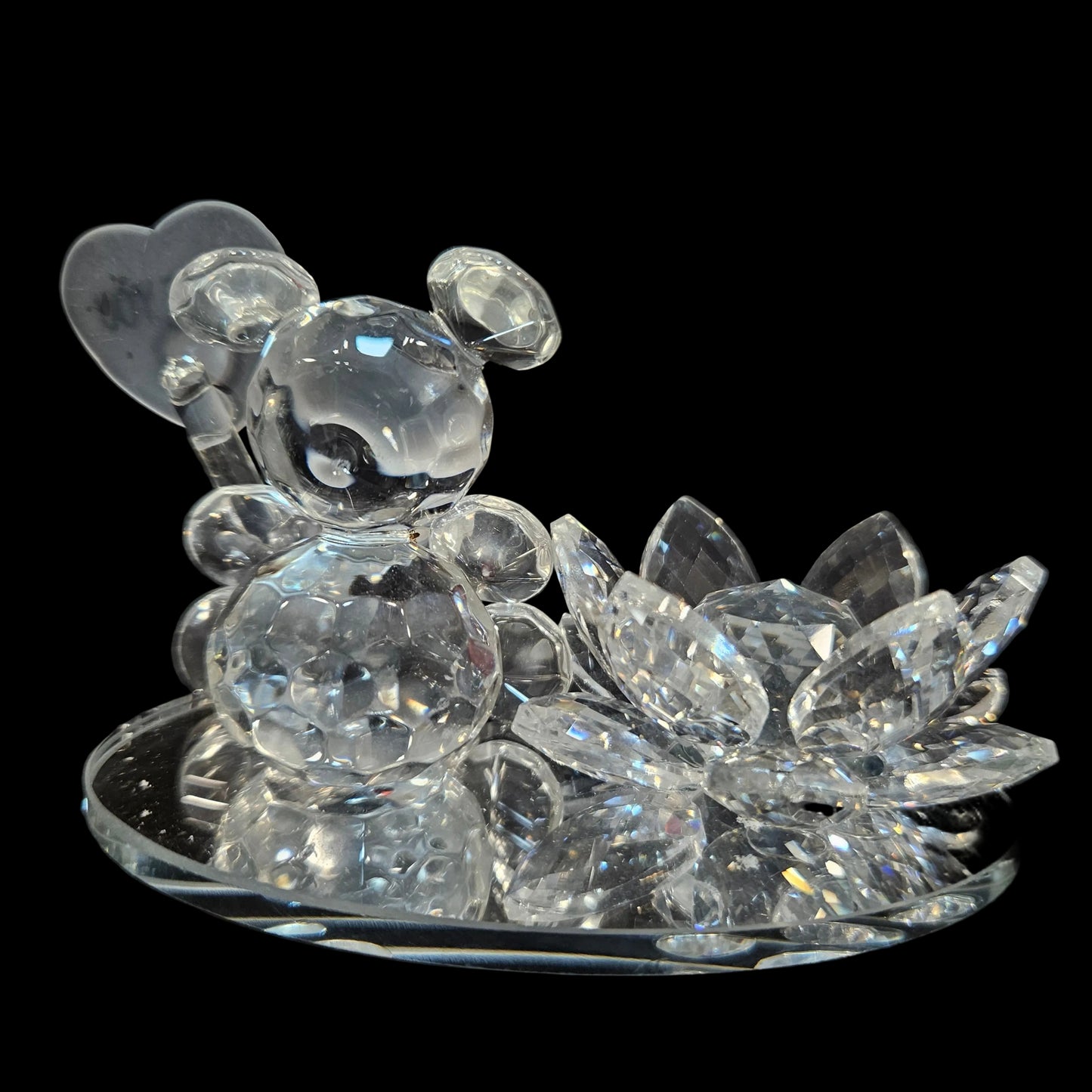 Valentine Special Clear Crystal Teddy Holding Red Rose Showpiece Gift for Birthday, Anniversary, Girlfriend and Boyfriend
