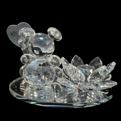 Valentine Special Clear Crystal Teddy Holding Red Rose Showpiece Gift for Birthday, Anniversary, Girlfriend and Boyfriend