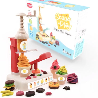 Scoop 'n' Play Clay Dough Ice Cream Maker Set for Kids, Safe Non-Toxic Dough Ice Cream Maker Including 6 Color Clay Dough Tubes Each 50g for Boys & Girls, Above 3+ Age -Multicolour