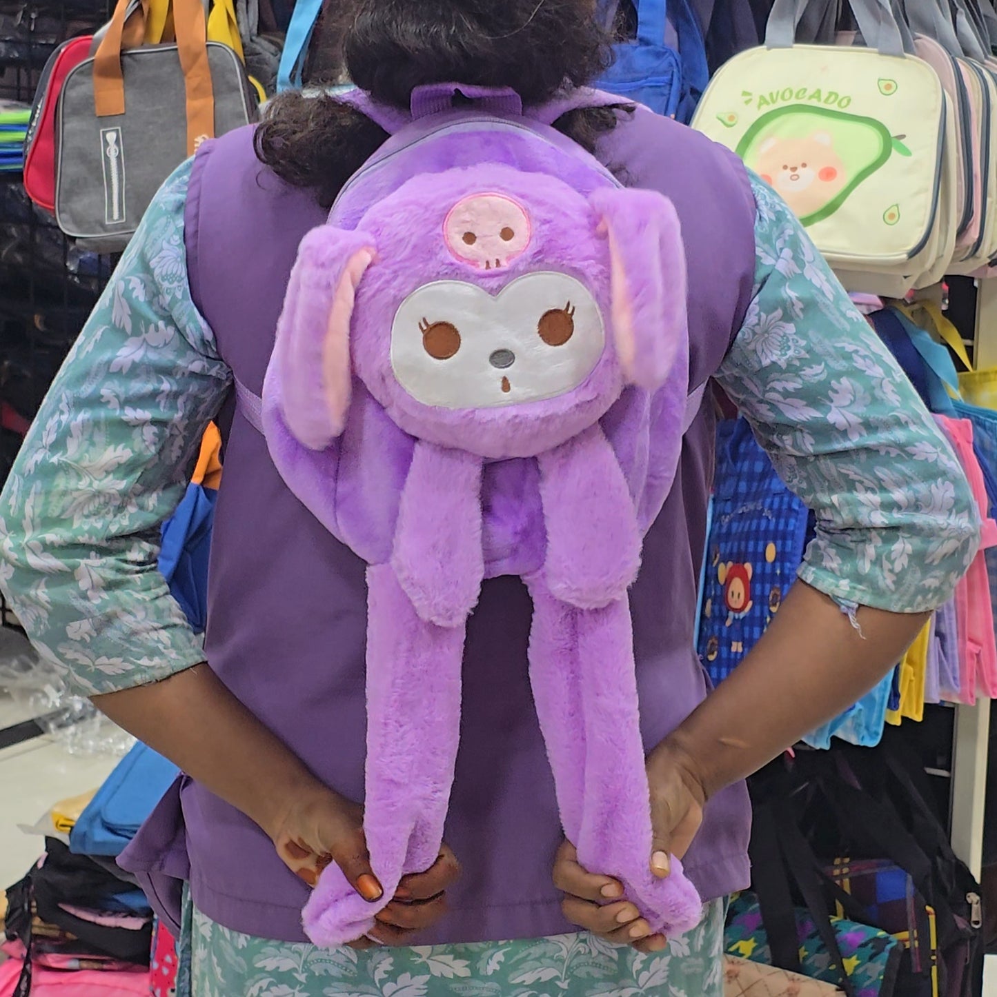 Cartoon character themed soft fur backpack for kids