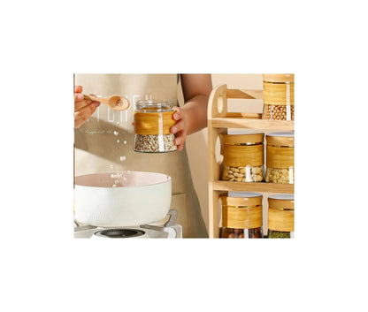 Canister 9pcs set glass Storage jar set 1pc bamboo rack