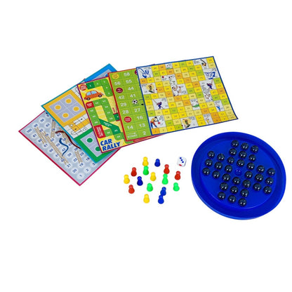 Ratnas Fun 6 Game with Round Brainvita Game | Classic Strategy Board Game Set for Kids and Families | Educational Thinking Skill Toy | 6-in-1 Puzzle and Brain Development Game | 5+ Years perfect for kids return gifting