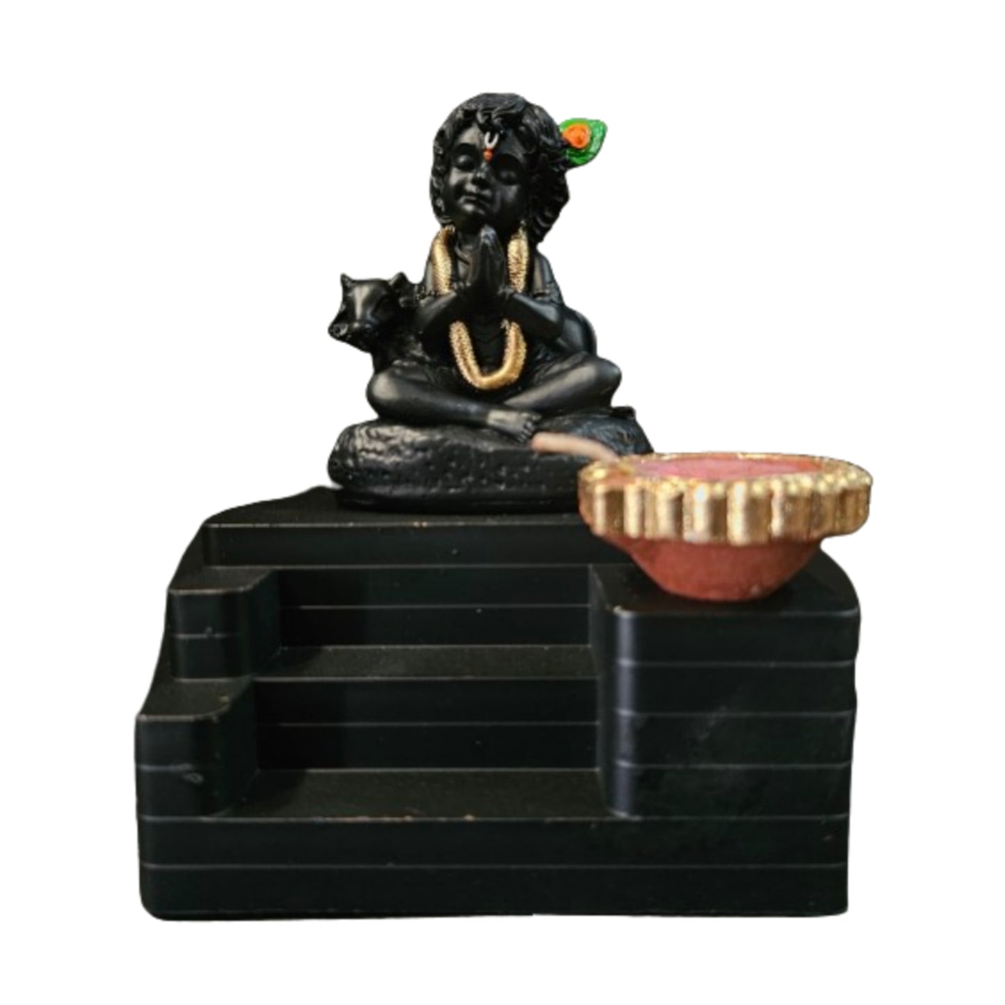 little Krishna Idol with wax diya for Car Dashboard Temple & Gifting Statue Figurine
