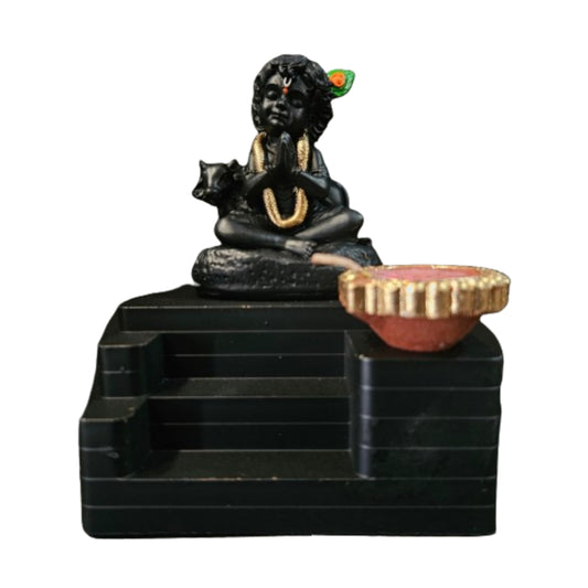 little Krishna Idol with wax diya for Car Dashboard Temple & Gifting Statue Figurine