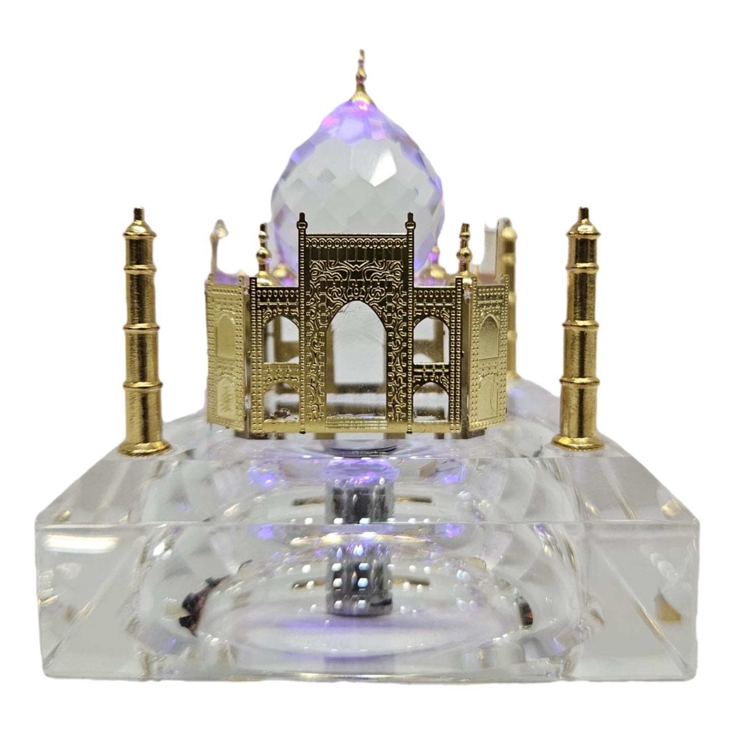 Crystal Taj Mahal Miniature Showpiece, Gold Plated, Crystal Dome, Handcrafted, Home and Office Decor