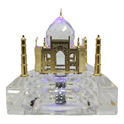 Crystal Taj Mahal Miniature Showpiece, Gold Plated, Crystal Dome, Handcrafted, Home and Office Decor