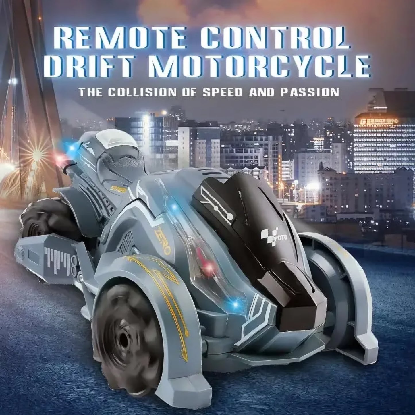 Remote Control Three Wheels Motorbike 4-Wheels Tyre RC Stunt Motorcycle Model Electric Stunt Tricycle Toy with Light