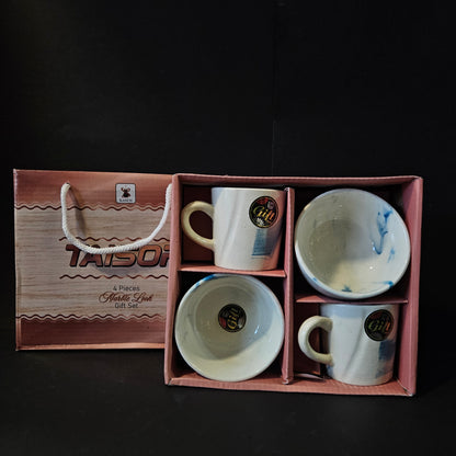 Kanch Taisor Ceramic 2 pieces cups & 2 pieces bowls with Marble look perfect for Return gifting