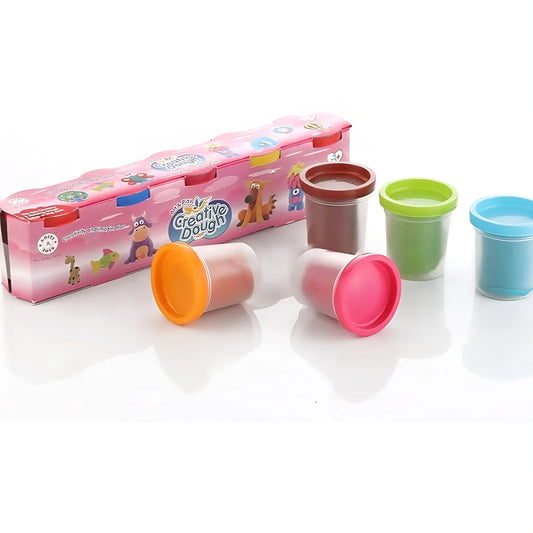 Clay Dough Fun Pack for Kids, 5 Colours with Sculpting Figures, Non-Toxic Air Dry Clay, DIY Craft Activity, BIS Approved