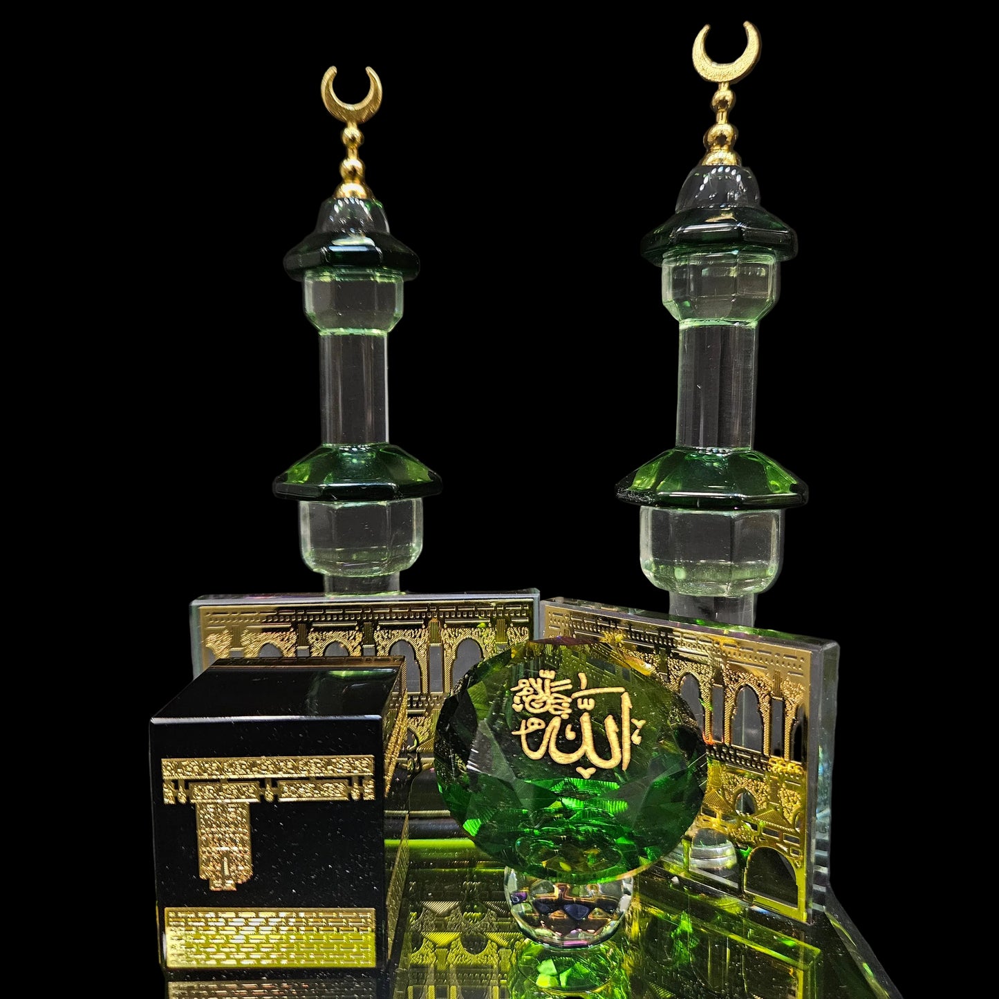 Kabba Mecca Allah Crystal & Minaret Gold Plated Showpiece Idol Finguries Ideal for Home Décor Collectable | Office Décor