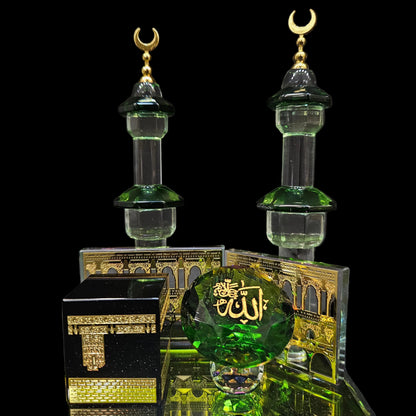 Kabba Mecca Allah Crystal & Minaret Gold Plated Showpiece Idol Finguries Ideal for Home Décor Collectable | Office Décor