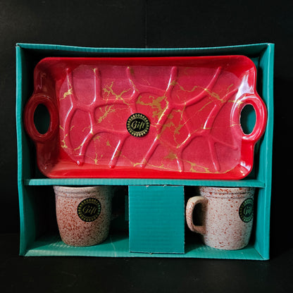 Turkish Ceramic 2 pieces cups & 1 serving tray set