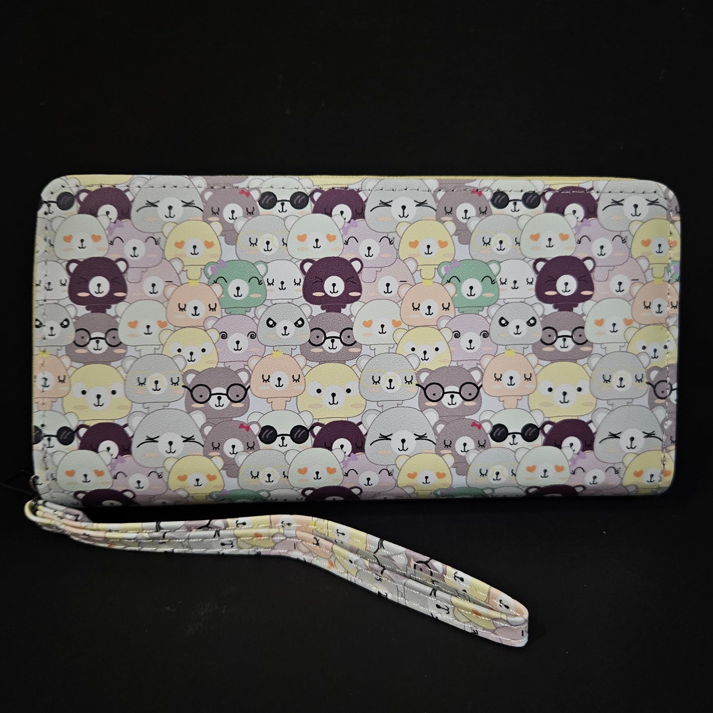 Leather Thin Slim Wallets for Women Cute Bear Stars Wallet for Women with Double Zipper
