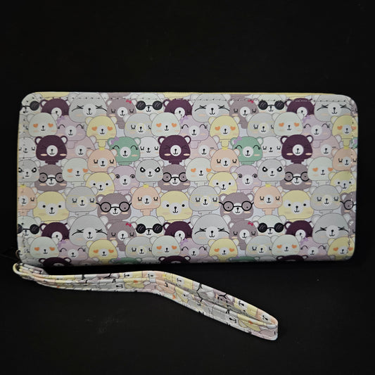 Leather Thin Slim Wallets for Women Cute Bear Stars Wallet for Women with Double Zipper
