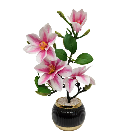 Artificial pink magnolia flower stems used for home decoration