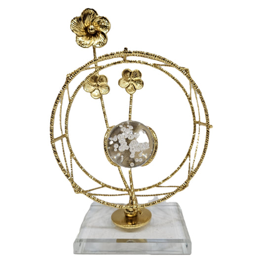 Gold-colored metal table figurine, often categorized as a flower statue or a crystal ball iron sculpture designed for home décor