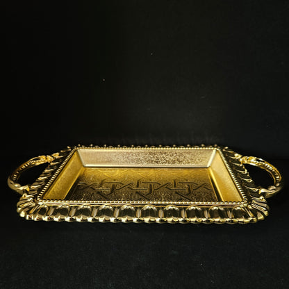 Gold coloured Rectangular Antique Designer Hand Etched Decorative Tray Centerpiece Serving Plate for Home Dcor Tableware Flower Decoration