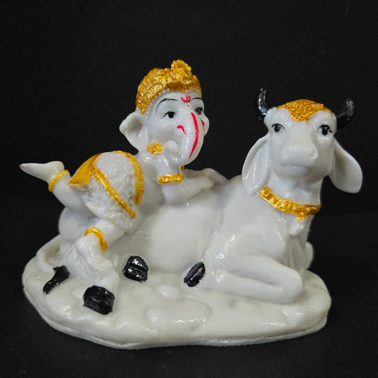 Handcrafted Polyresine Lord Ganesha on Cow Decorative Showpiece, Best for Home Decor