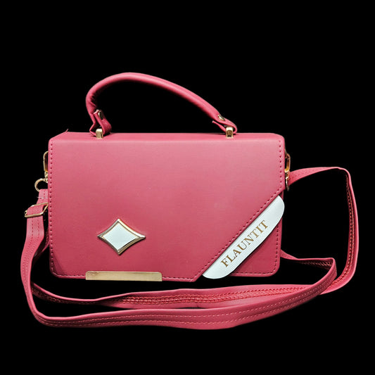 Women’s PU Leather Crossbody Handbag | Two Tone Mini Sling Bag with Stylish Geometric Buckle | Compact Small Purse for Girls & Ladies – Elegant Casual Shoulder Bag