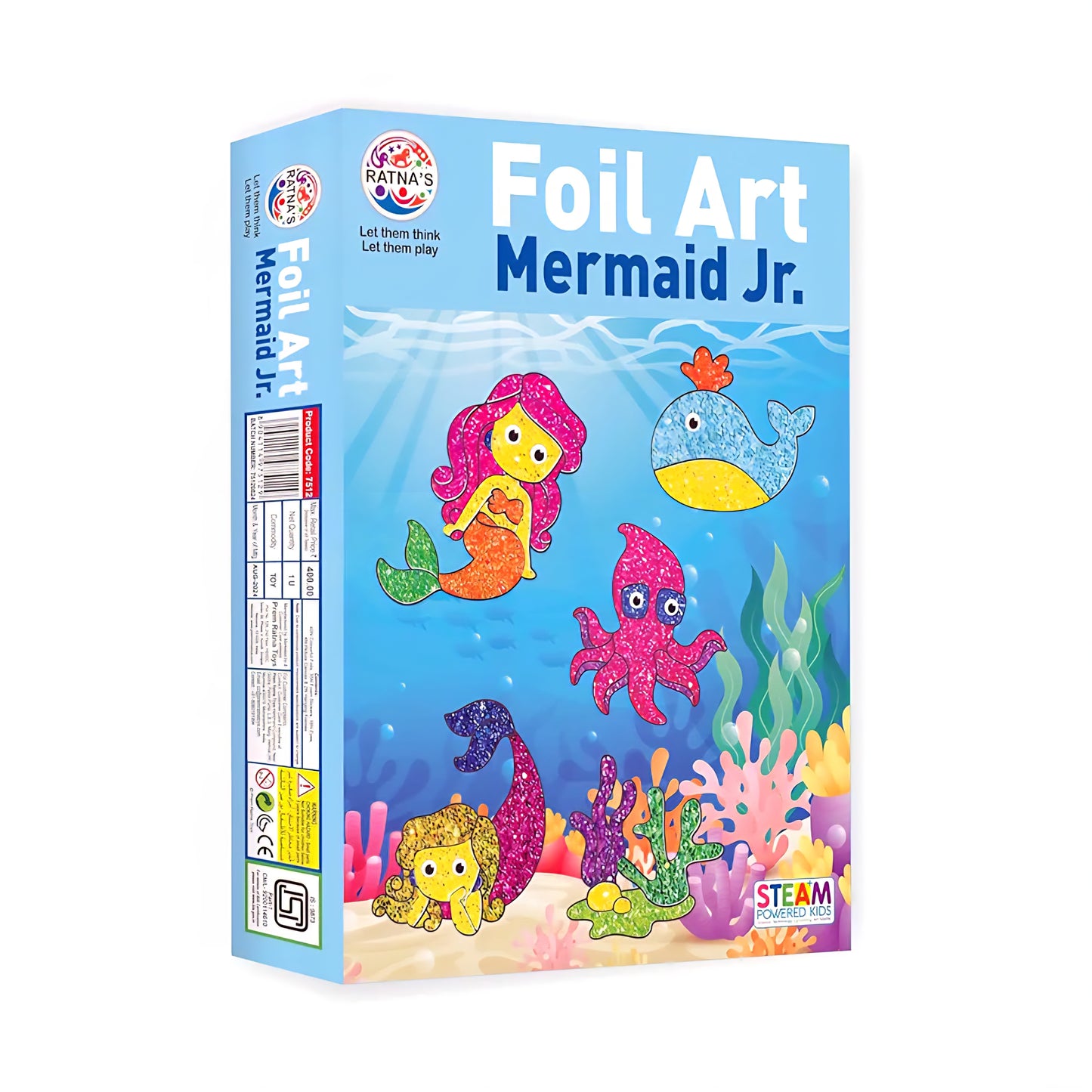 RATNA'S Foil Art Mermaid Junior Craft Kit, STEAM Powered Art & Craft Kit, Foil Fun Mess Free Creative Activity DIY Kit for Kids
