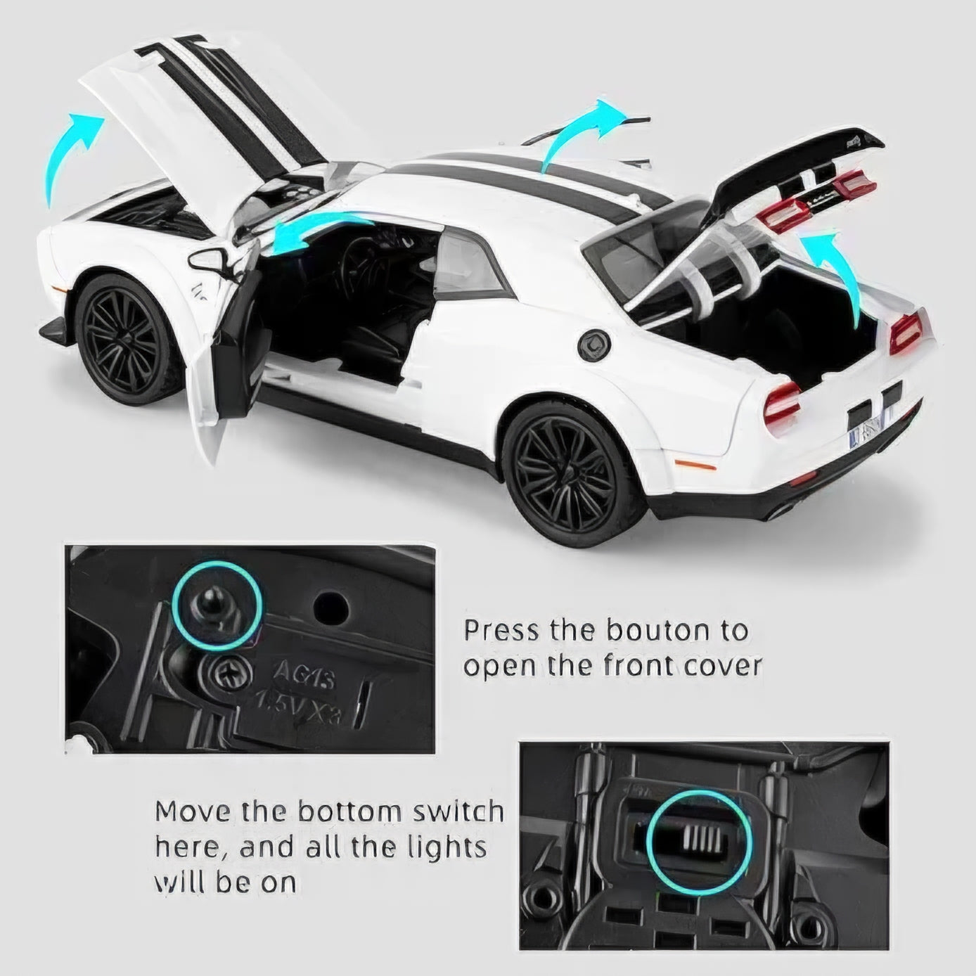 Dodge Challenger SRT Exclusive Alloy Metal Pull Back Die-cast Car Model with Sound Light Mini Auto Toy for Kids for Toy Car with Sound and Light