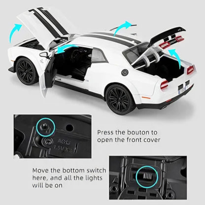 Dodge Challenger SRT Exclusive Alloy Metal Pull Back Die-cast Car Model with Sound Light Mini Auto Toy for Kids for Toy Car with Sound and Light