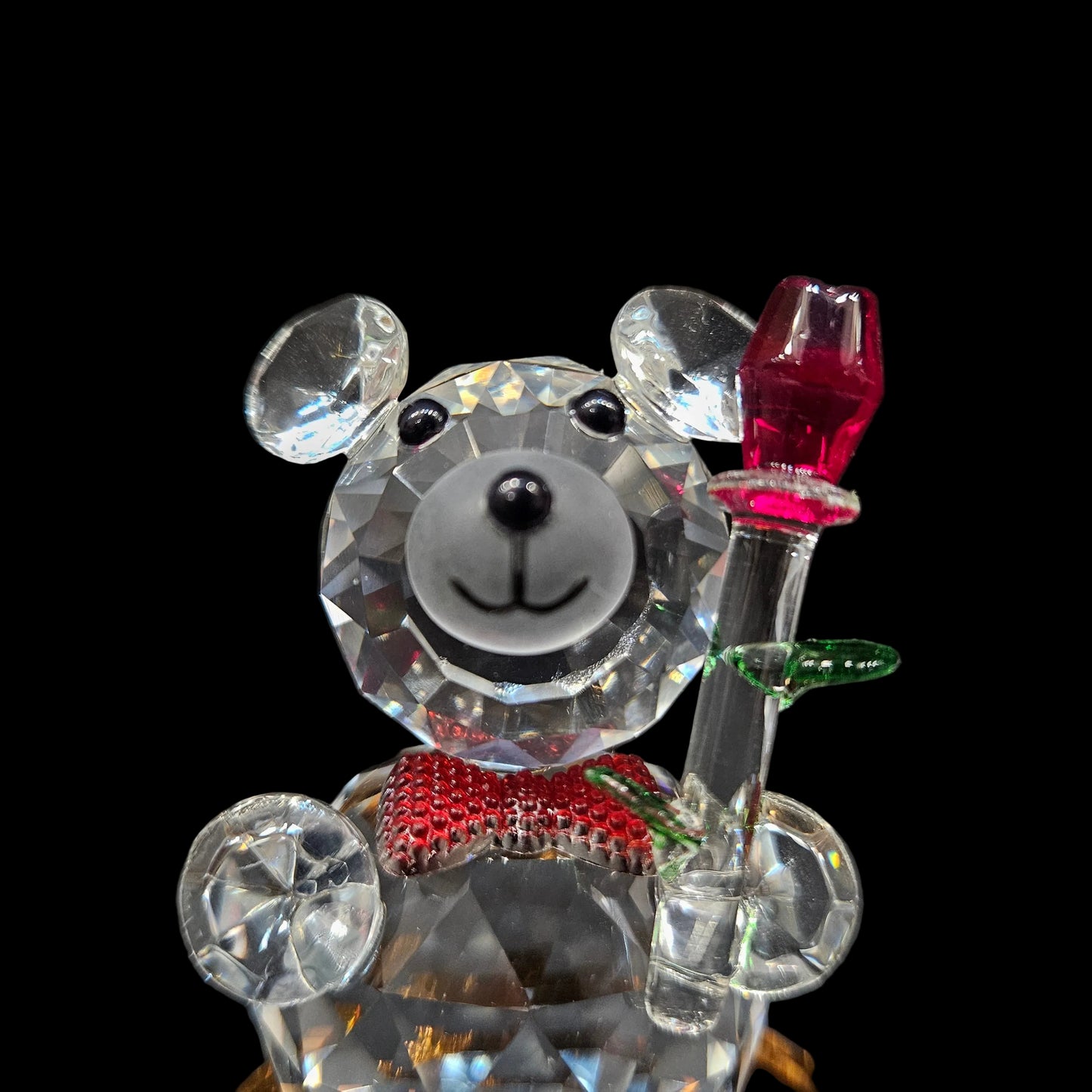 Valentine Special Clear Crystal Teddy Holding Red Rose Showpiece Gift for Birthday, Anniversary, Girlfriend and Boyfriend