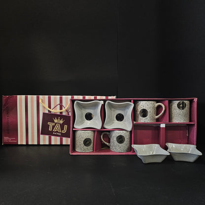 Taj expensive range 4 pieces Ceramic cups & 4 pieces snack cups perfect for Return gifting purpose