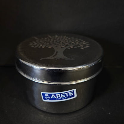 Stainless Steel Dabba with Elegant Flower Print Design - Slim and Sleek small size Canister Storage Container