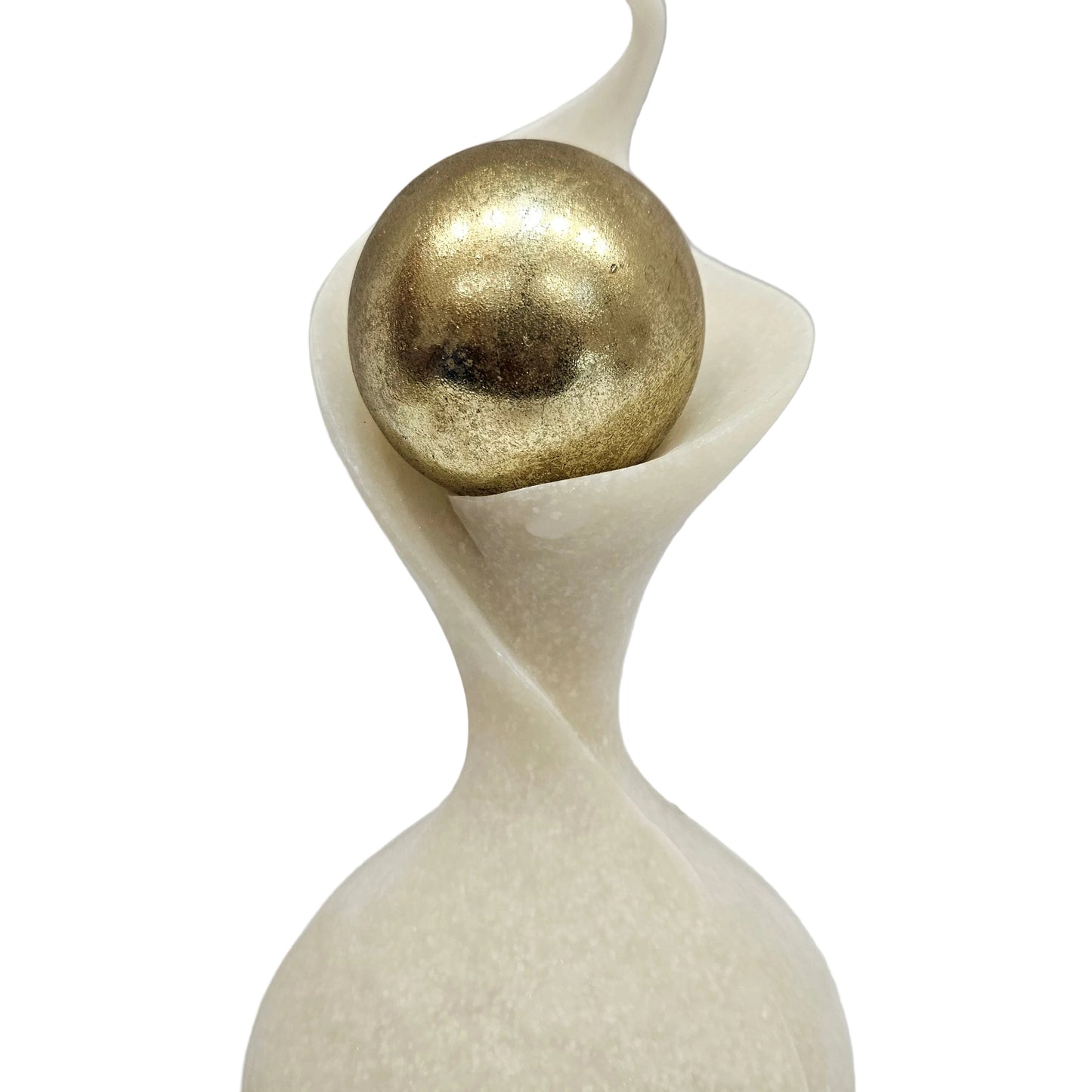This abstract polyresin showpiece features a white sanded finish and a gold sphere