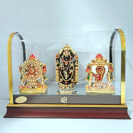 Lord Shank,Chakra & Balaji 24carats gold Plated Cabin Idol for Home Decor & Lord Ganpati Bappa Showpiece