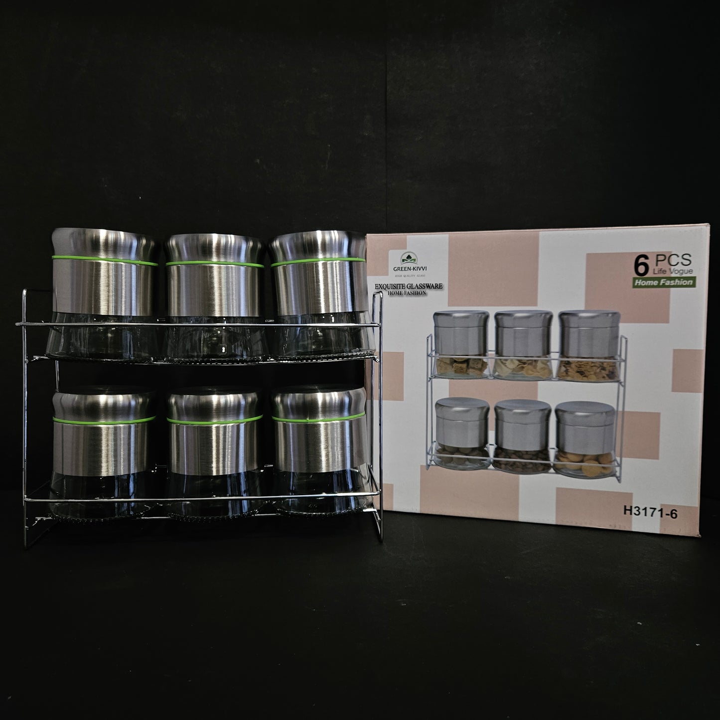 Green kivvi high quality glass exquisite glassware home fashion food Storage 6 pieces set jars