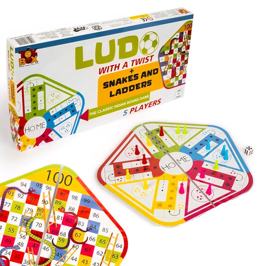 Toysbox 5 Players Ludo & Snakes Ladders with A Twist Classic Board Game for All Ages
