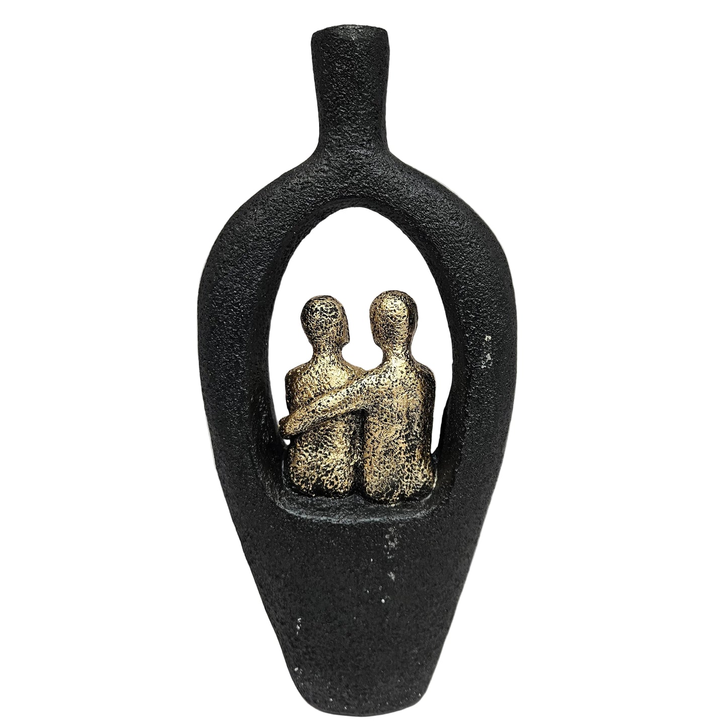 Romantic couple figurine flower vase resin black & gold color