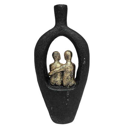 Romantic couple figurine flower vase resin black & gold color